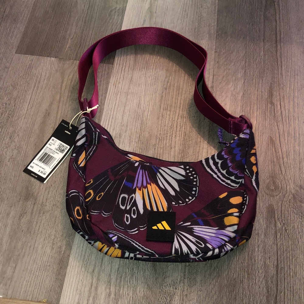 adidas x Farm Rio Sacoche Shoulder Bag Multi Color Corn Gold Butterfly Print NWT